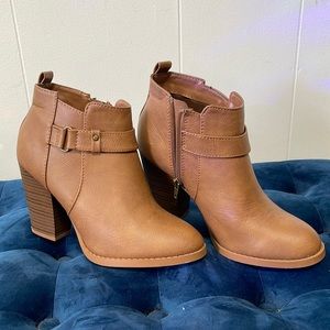 Camel heeled booties size 8